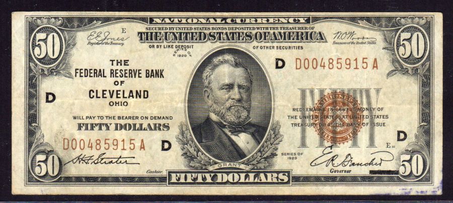 Fr.1880-D, 1929 $50 Cleveland FRBN, D00485915A